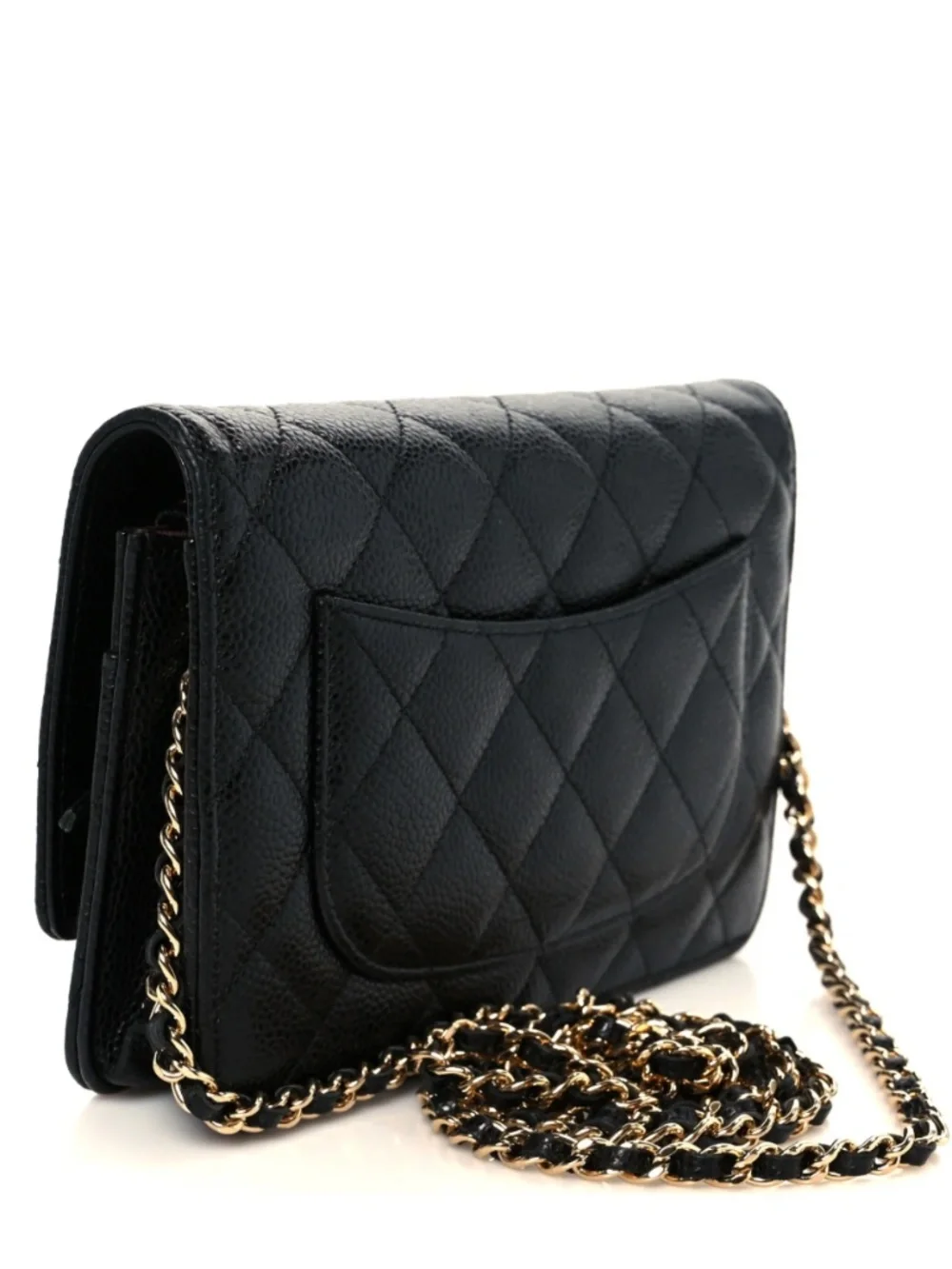 CHANEL | WOC | CHANEL Black Quilted Leather Chain Wallet with Gold Hardware